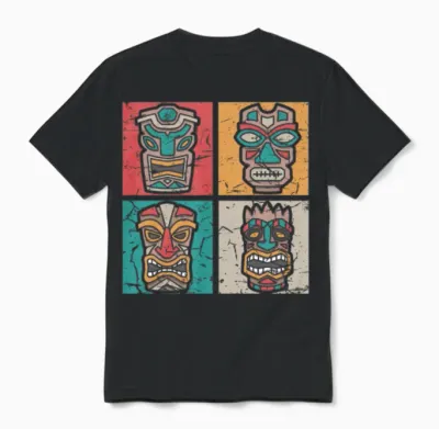 Retro Hawaiian Tiki Hawaii Unisex T-Shirt - Black