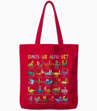 Types of Dinosaurs Alphabet A-Z Abc Dino Identification Tote Bags - Red
