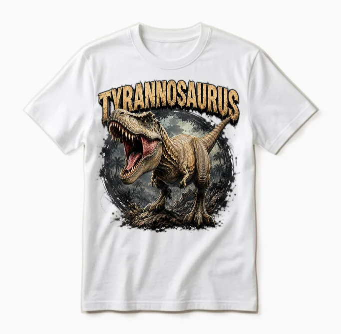 Tyrannosaure Dinosaure Prédateur Jurassique T Rex Rugissement Unisex T-Shirt in White
