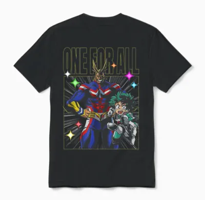 My Hero Academia All Might and Deku One for All Anime Unisex T-Shirt - Black