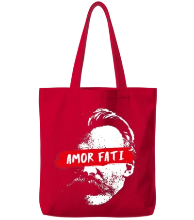 Friedrich Nietzsche with Eye Cover Amor Fati Tote Bags - Red