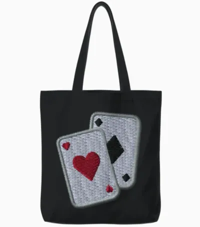 Playing Cards Embroidered Tote Bags - Black