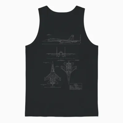Sukhoi Su-27 Flanker Russian Jet Airplane T-Shirt, Black Unisex Tank Top - Black