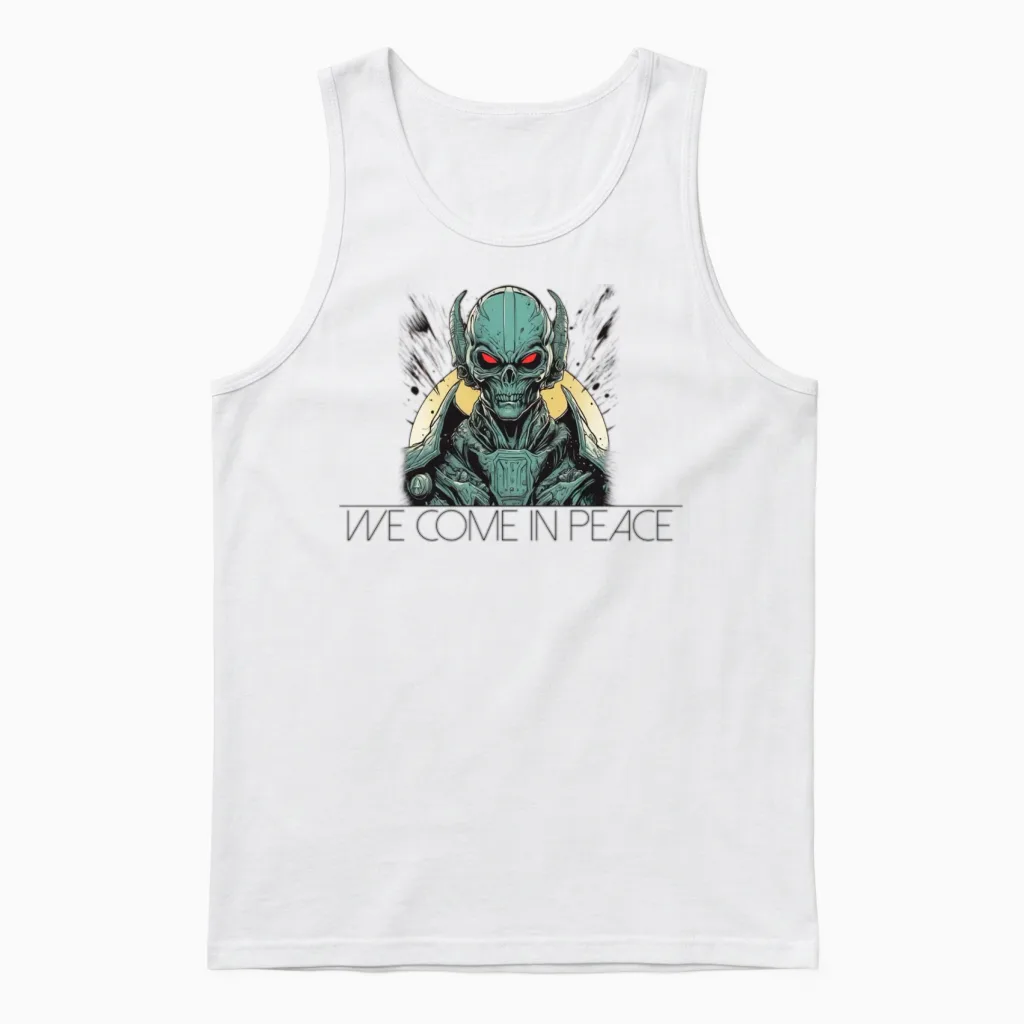 We Come in Peacealien Ufo Commander Unisex Tank Top in White