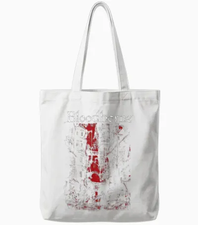 Bloodborne Red City Background with Logo Video Game Tote Bags - White