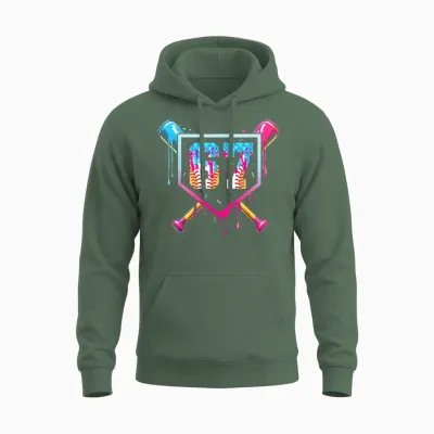 Baseball Ice Cream Drip Number 67 Player 67th Birthday Unisex Hoodie - Military Green