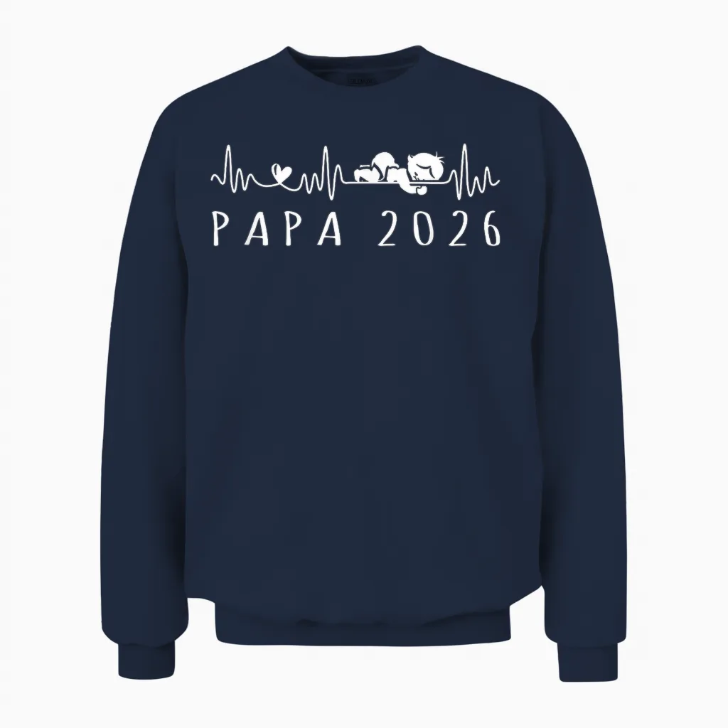 Future Dad 2026 Heartbeat Announcement Pregnancy Unisex Sweatshirt in Navy