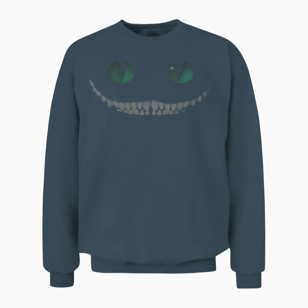 Disney Alice in Wonderland Smile Cheshire Cat T-Shirt, Black Unisex Sweatshirt in Dark Heather