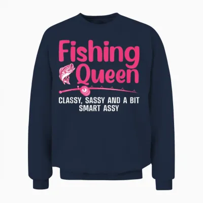 Funny Fishing Queen Design for Women Ladies Fishing Lovers Unisex Sweatshirt - Navy