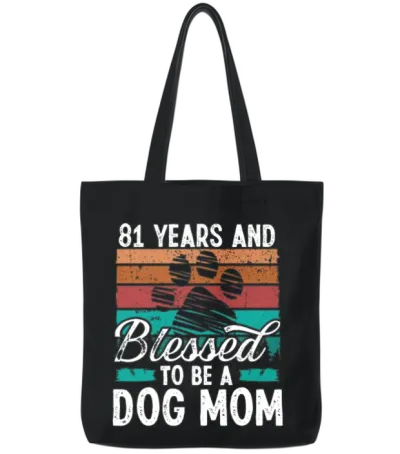 81 Year Old Dog Mom 81 Birthday Retro Dog Mother Tote Bags - Black