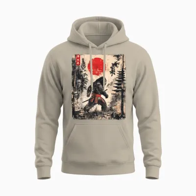 Samurai Bigfoot Japanese Vintage Graphic Ukiyo-E Art Funny Unisex Hoodie - Sand