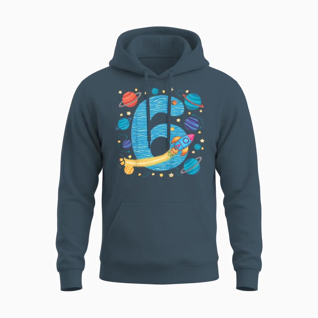 Kinder 6. Geburtstag Jungen 6 Jahre Planeten Weltraum Geburtstags Unisex Hoodie in Dark Heather
