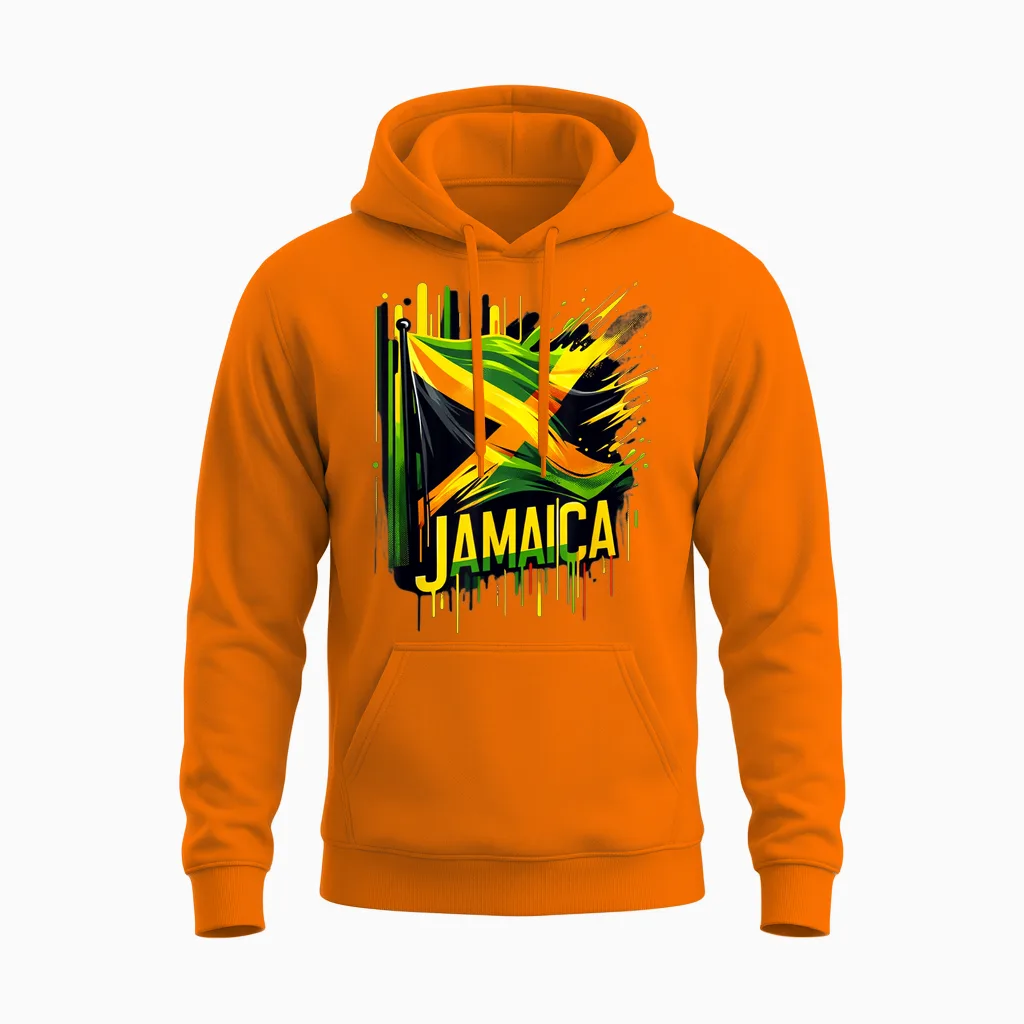 Jamaikanische Flagge, Retro, Vintage, Sport, Aquarell, Jamaika Unisex Hoodie in Safety Orange