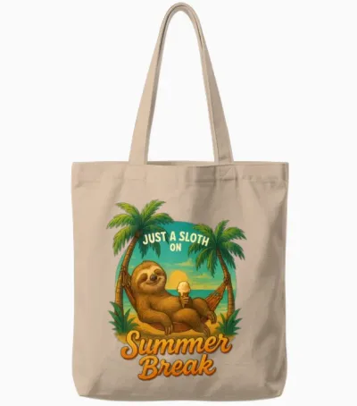 Sloth on Summer Break – Chill Beach Vibes Tote Bags - Natural