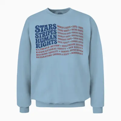 4th of July Shirt Stars Stripes and Human Rights Usa Unisex Sweatshirt - Light Blue