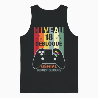 Level 18 Unlocked Funny 18th Birthday Gamer Gift T-Shirt, Black, S Unisex Tank Top - Black