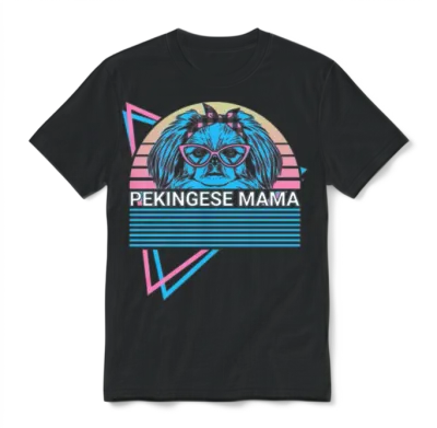 Pekingese Mama Retro Unisex T-Shirt - Black