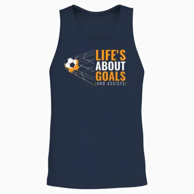 Life’s About Goals and Assists Funny Quote Youth Soccer Unisex Tank Top - Navy