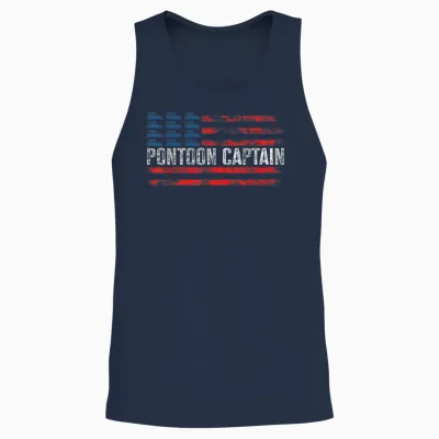 American Flag Boating Clothing Men's Black Pontoon Boat Captain 4th of July Unisex Tank Top - Navy