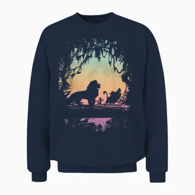 Disney the Lion King, Group Photo, Jungle Silhouette T-Shirt, Black, S Unisex Sweatshirt - Navy