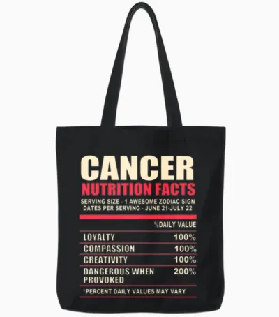Funny Zodiac Sign Cancer Nutrition Facts Tote Bags - Black