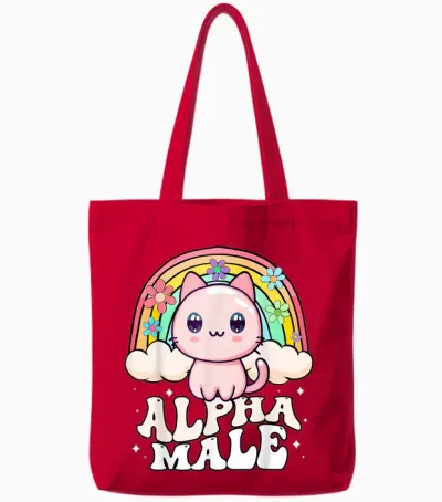 Alpha Männliche Katze Kätzchen Regenbogen Tote Bags - Red