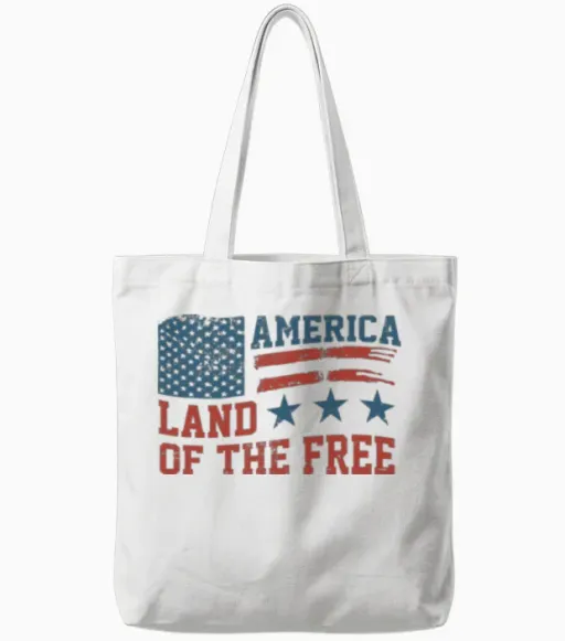 America Land of the Free Patriotic & 4th July Tote Bags in White