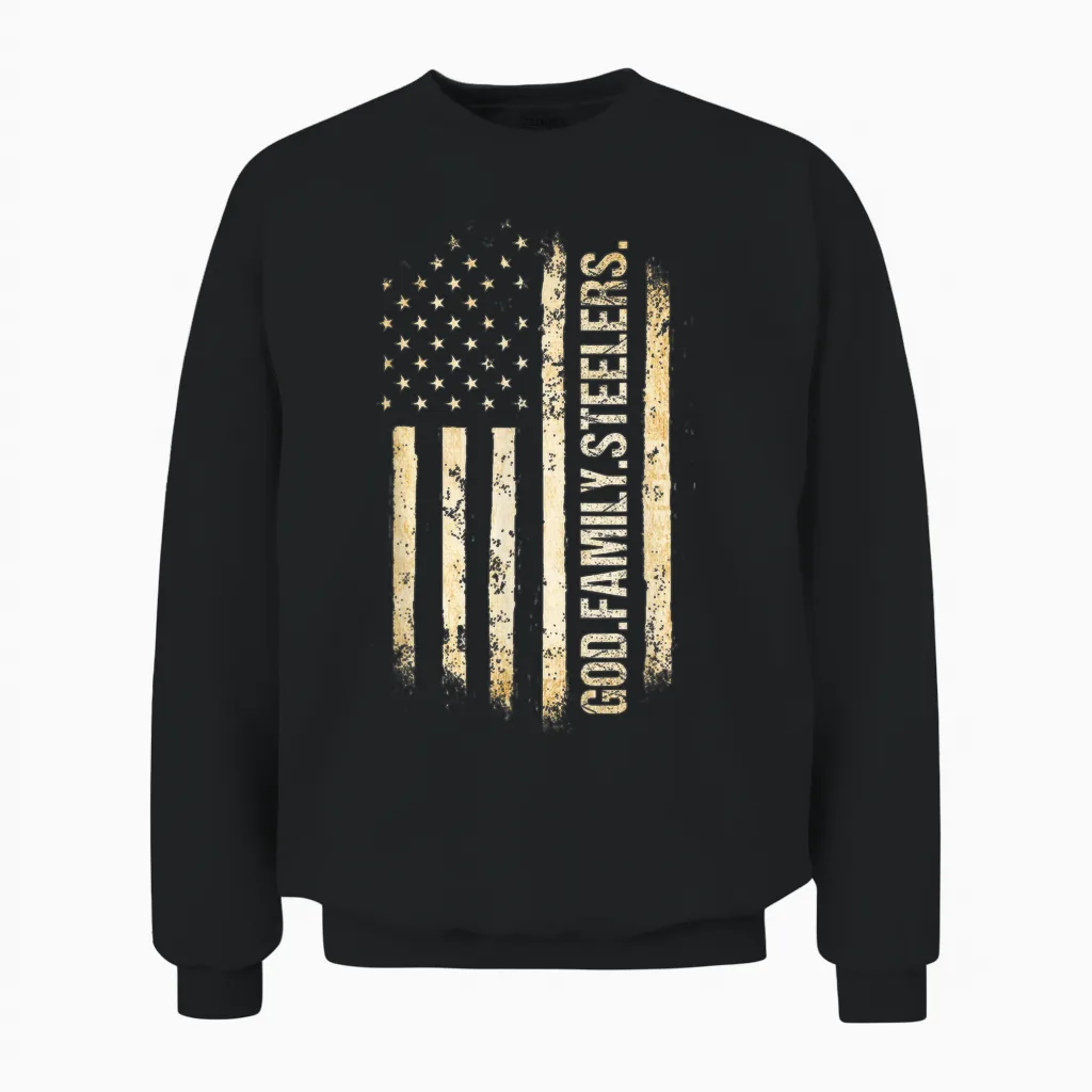 God Family Steelers Pro Us American Flag Father's Day Unisex Sweatshirt in Black