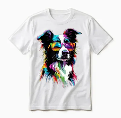Border Collie with Sunglasses Puppy Cute Border Collies Unisex T-Shirt - White