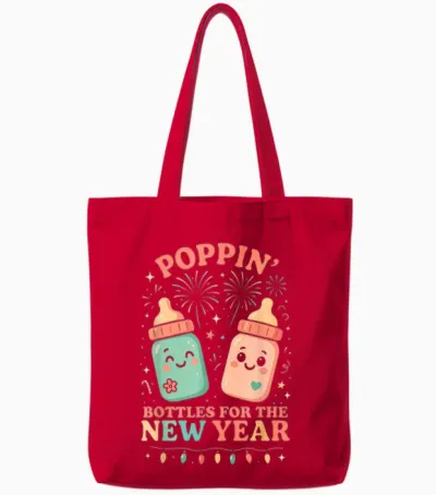New Years Shirt, Nurse Popping Bottles for the New Year Tote Bags - Red
