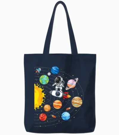 Funny Astronaut Solar System Space Planets Space T-Shirt, Black Tote Bags - Navy