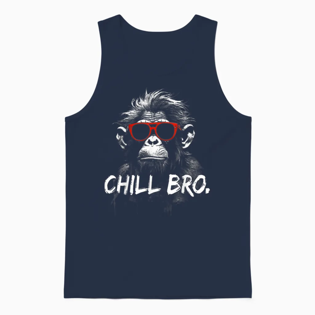 Chill Bro Cool Monkey with Sunglasses Gift Idea Gamer T-Shirt, Black Unisex Tank Top in Navy