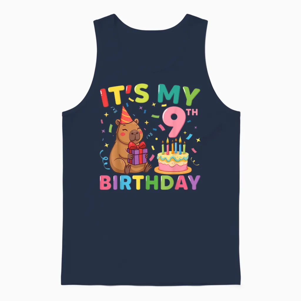 Es Ist Mein 9. Geburtstag Capybara, 9 Jahre, Junge, Mädchen, Cappy Bday Unisex Tank Top in Navy