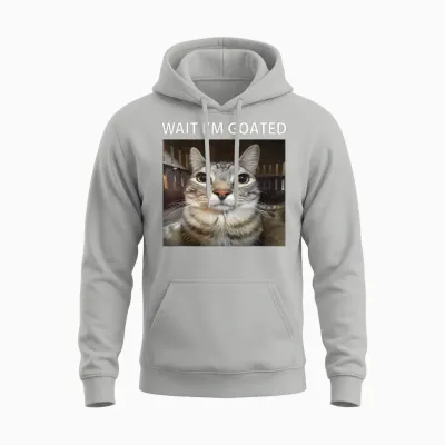 Wait I'm Goated Silly Cat Meme T-Shirt, Black Unisex Hoodie - Ash