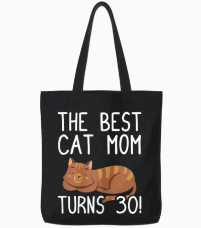 Cute Cat Mom Birthday Design Damen Katze T-Shirt, Schwarz, S, Kurzarm, 30. Geburtstag, Katzen-Motiv Tote Bags - Black