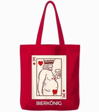 King Beer Poker Card Beer Costume Drinking Celebrations Beer Belly T-Shirt, Black Tote Bags - Red