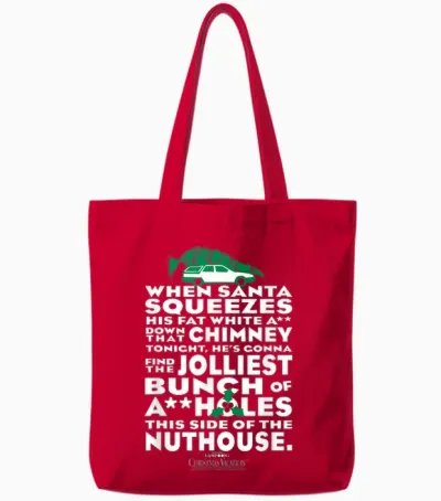 Warner Bros. Christmas Vacation Jolliest Bunch T-Shirt - Women's Unisex Small Red Short Sleeve Cotton Polyester Tote Bags - Red