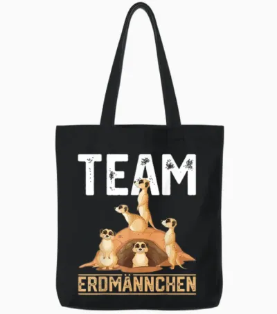 Team Erdmännchen Retro Meerkat Children's Girls Meerkat T-Shirt, Black Tote Bags - Black