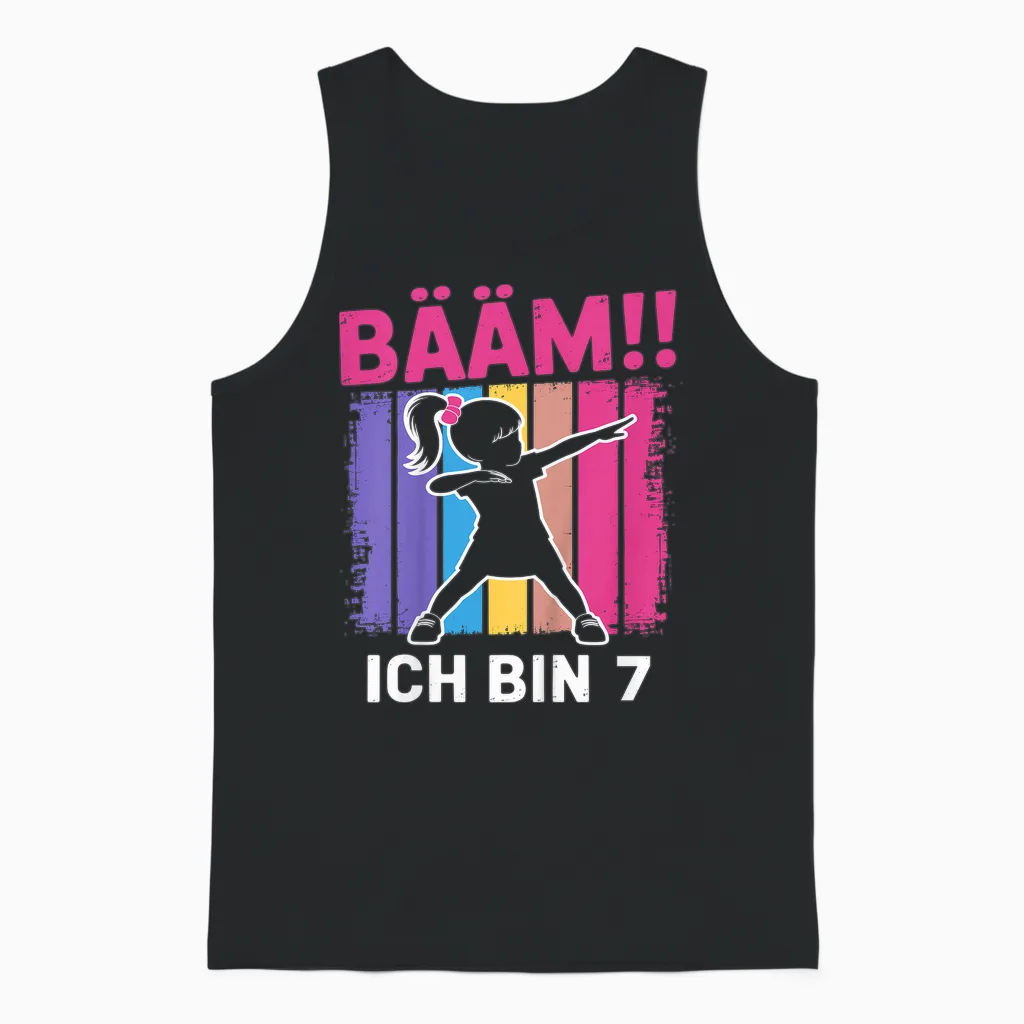 Bääm Ich Bin 7 Dabbing Mädchen 7. Geburtstag Unisex Tank Top in Black