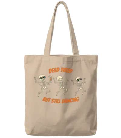 Dancing Skeleton Halloween Fall Graphic Tote Bags - Natural