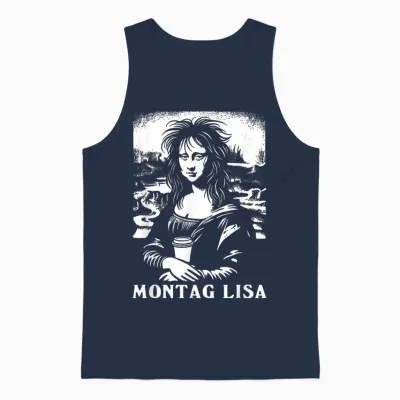 Montag Lisa Coffee Funny Mona Lisa T-Shirt, Black Unisex Tank Top - Navy