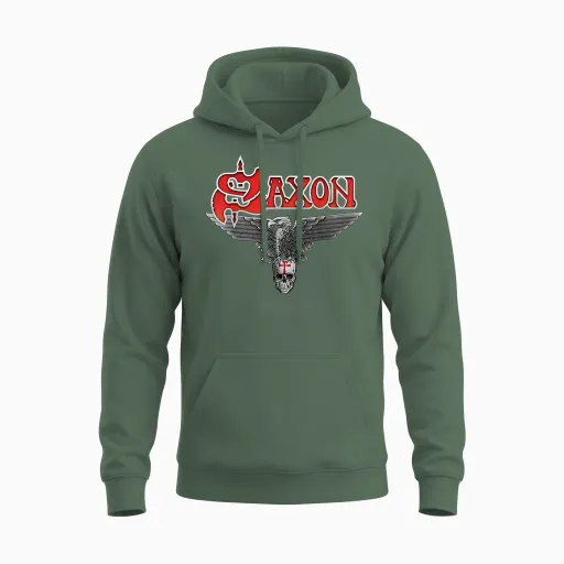 Official Saxon the Eagle Has Landed Heavy Metal Album Band Unisex Hoodie - Military Green