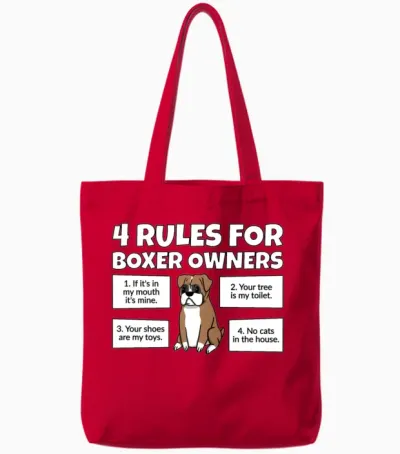 4 Rules for Boxer Dog Owners Tote Bags - Red