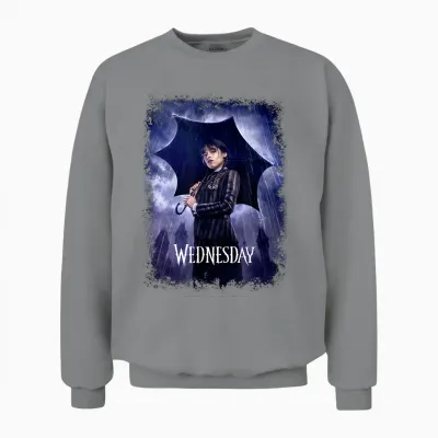 Wednesday Black Umbrella Under the Rain Real Photo Portrait T-Shirt, Black Unisex Sweatshirt - Sport Grey