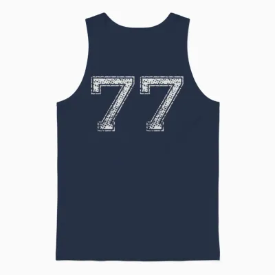 Number 77 Numbered Retro Style Unisex Tank Top - Navy
