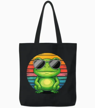 Retro Frosch Mit Sonnenbrille Frosch Vintage Style Tote Bags - Black
