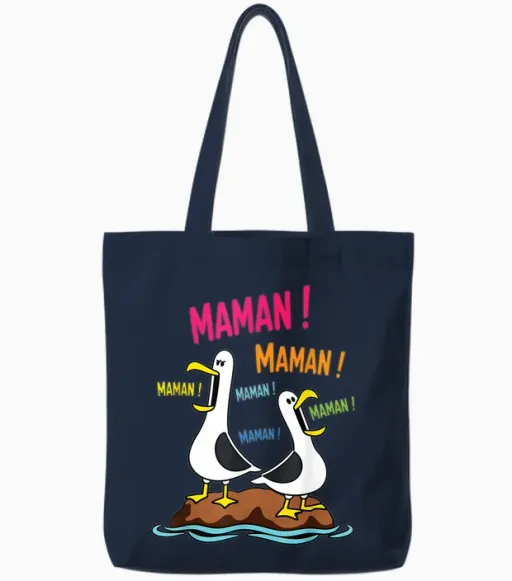 Motif Mouette Drôle Maman Meme Oiseaux Criant Maman Tote Bags in Navy