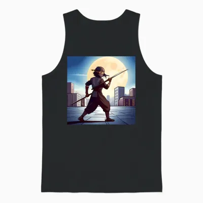 Design of a Ninja Boy in a City Unisex Tank Top - Black