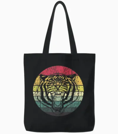 Retro Sunset Tiger Distressed Tote Bags - Black