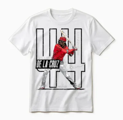 License Champs Elly De La Cruz | Cincinnati Mlb Players League | Mlbcru4022 T-Shirt, Small, Red Unisex T-Shirt - White